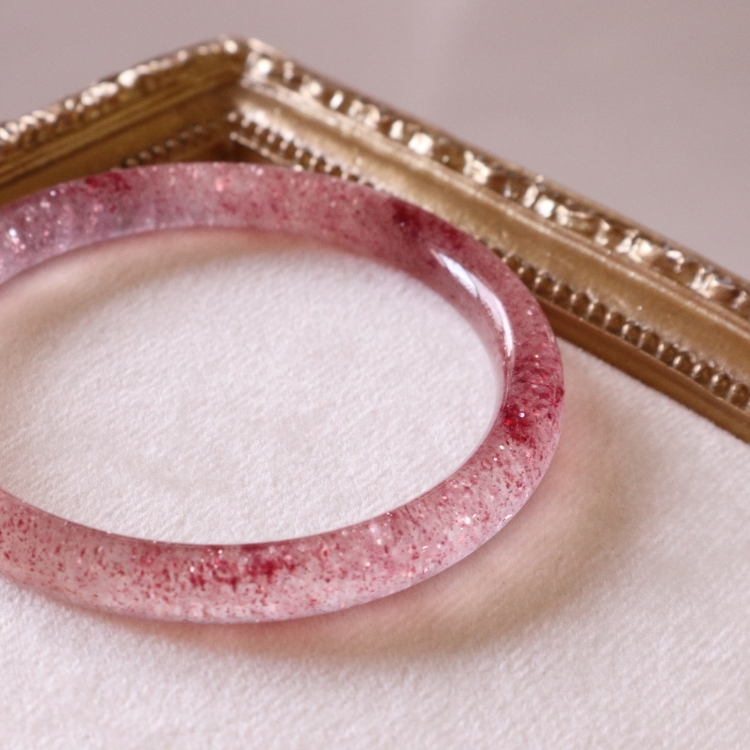 【天然石水晶手鐲】圈口尺寸60以上 爆閃色濃草莓晶