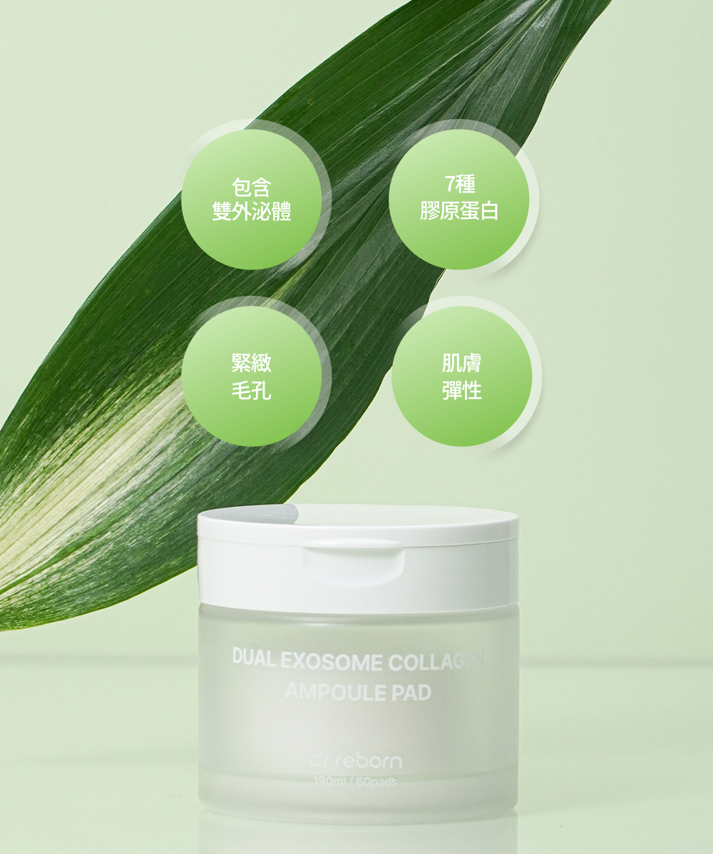 含雙外泌體、7種膠原蛋白，幫助緊緻毛孔、肌膚彈性