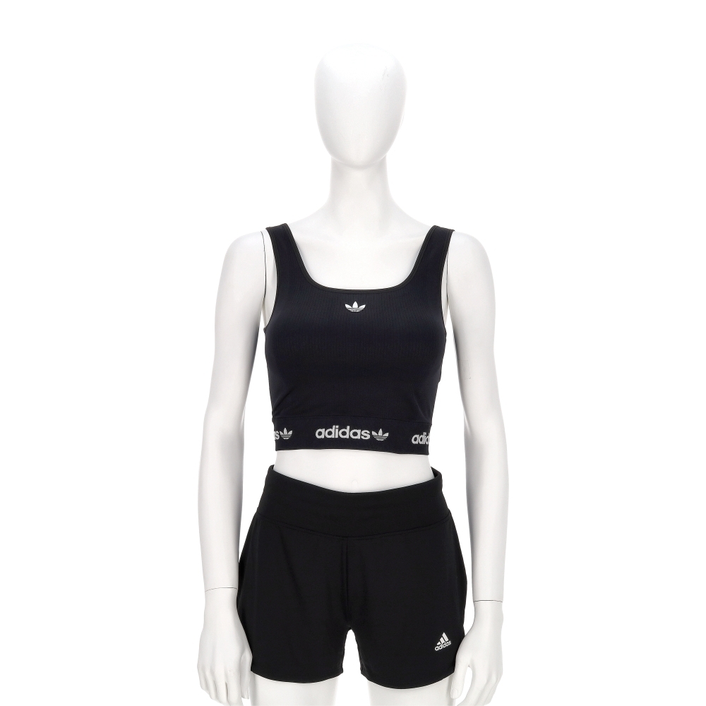 Adidas Waistband Tank 女款 黑色 短版 修身 加襯 運動 休閒 無袖 背心 KB6420