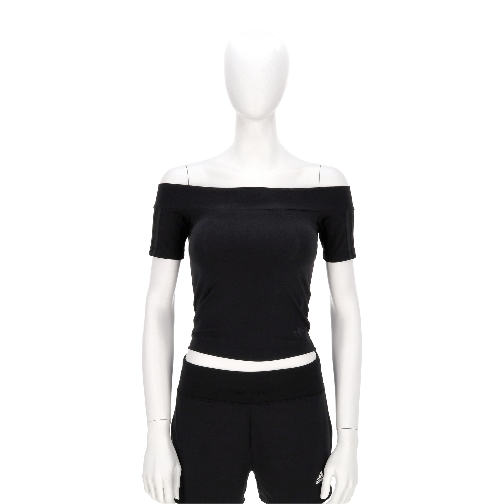 Adidas Bandeau SS 女款 黑色 亞規 平口 一字領 露肩 T恤 休閒 短袖 JV9742