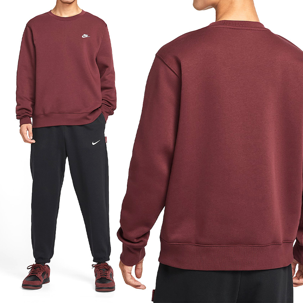 Nike Club Bb Crew 男款 咖啡紅色 圓領 運動 休閒 大學T 長袖 FN3887-619