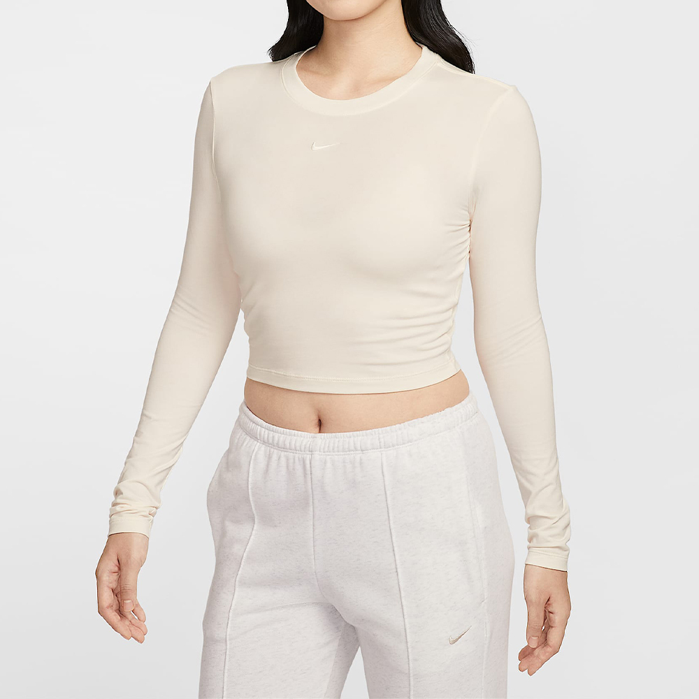 Nike Chll Knt Ls Crp 女款 米色 短版 貼身 運動 休閒 長袖 HF5323-110