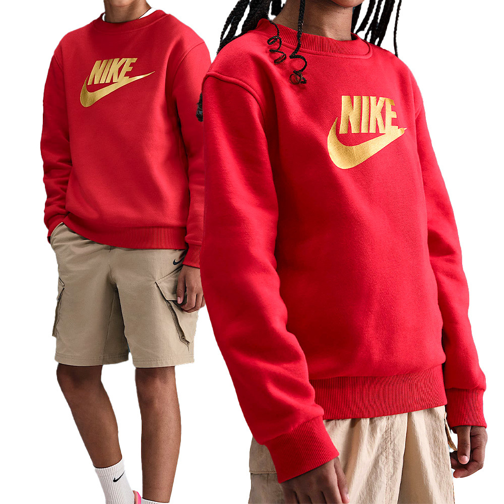 Nike Club Flc Crew Gold 大童 童裝 紅金色 圓領 磨毛 長袖 HQ0975-657