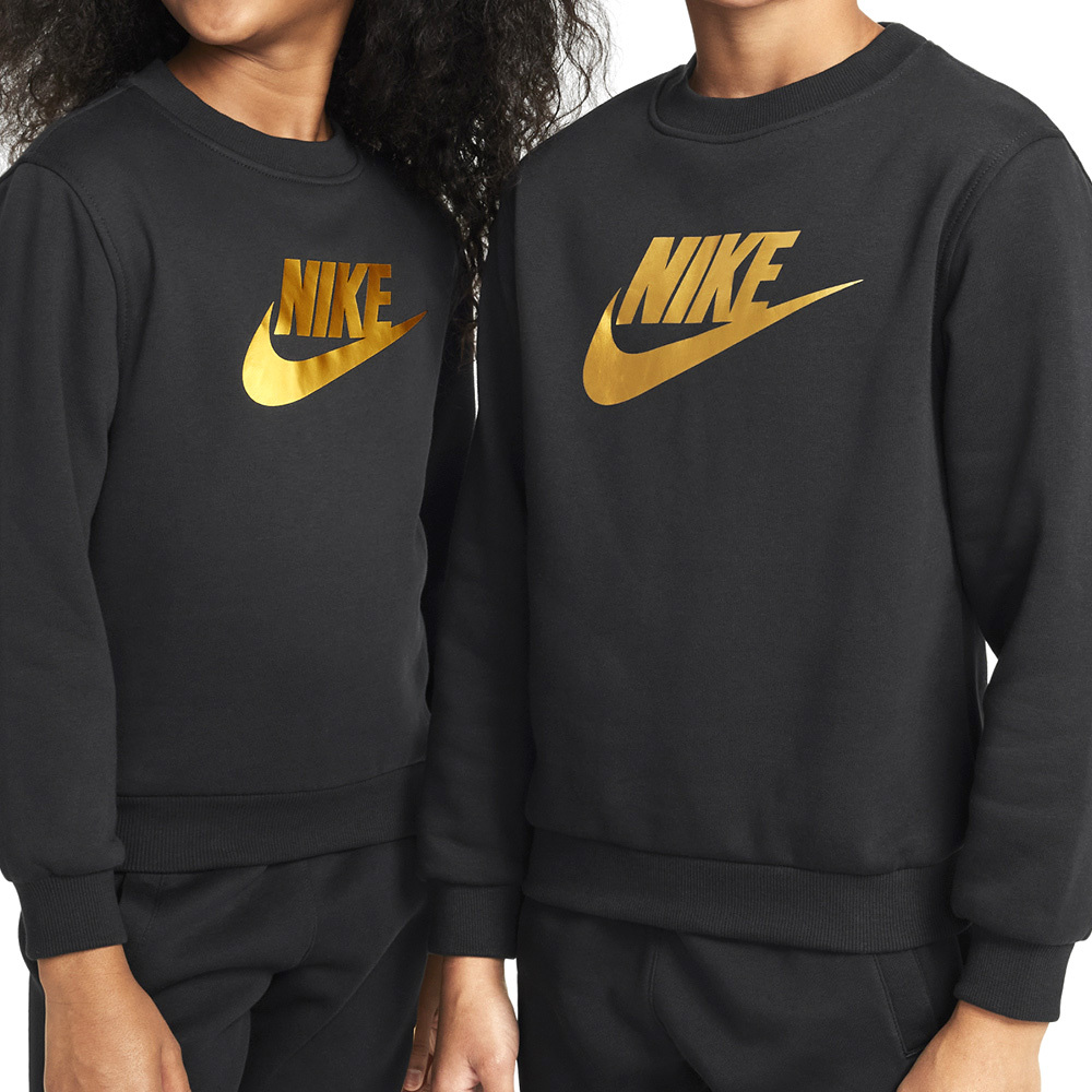 Nike Club Flc Crew Gold 大童 童裝 黑金色 圓領 磨毛 長袖 HQ0975-010