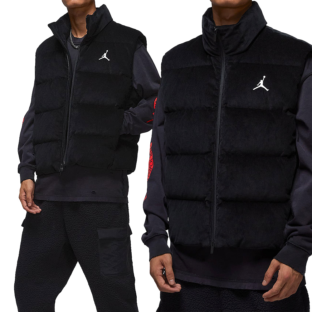 Nike J Flt Down Vest 男款 黑色 立領 燈芯絨 保暖 羽絨 背心 HV0535-010