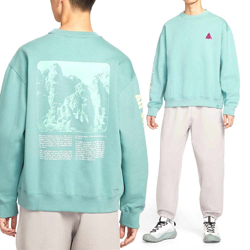 Nike U Acg Tf Tuff Flc Crew Oc G 男款 淺綠色 印花 大學T 長袖 HV1120-017