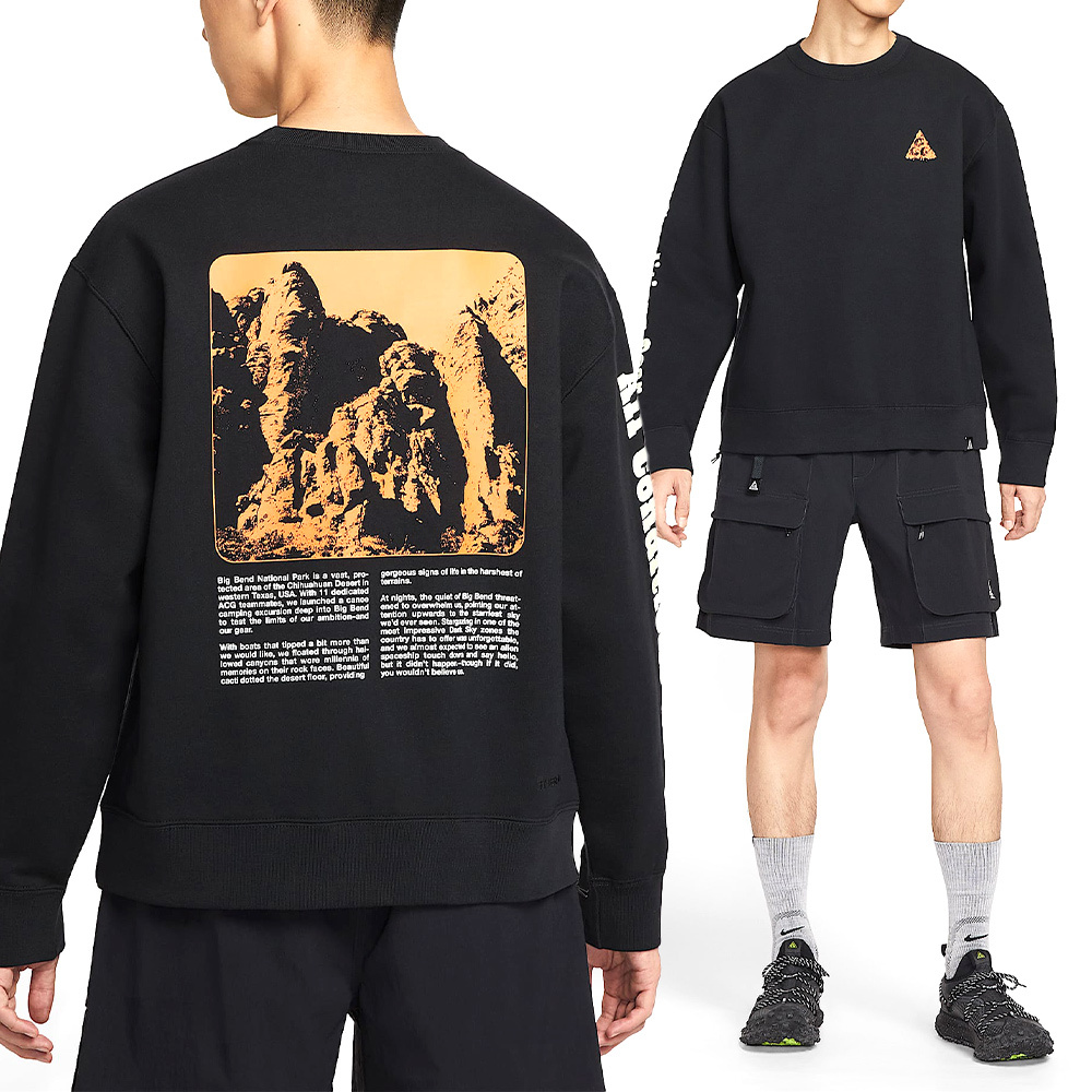 Nike U Acg Tf Tuff Flc Crew Oc G 男款 黑色 印花 大學T 長袖 HV1120-010