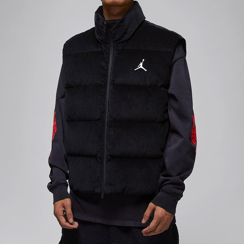 Nike J Flt Down Vest 男款 黑色 立領 燈芯絨 保暖 羽絨 背心 HV0535-010