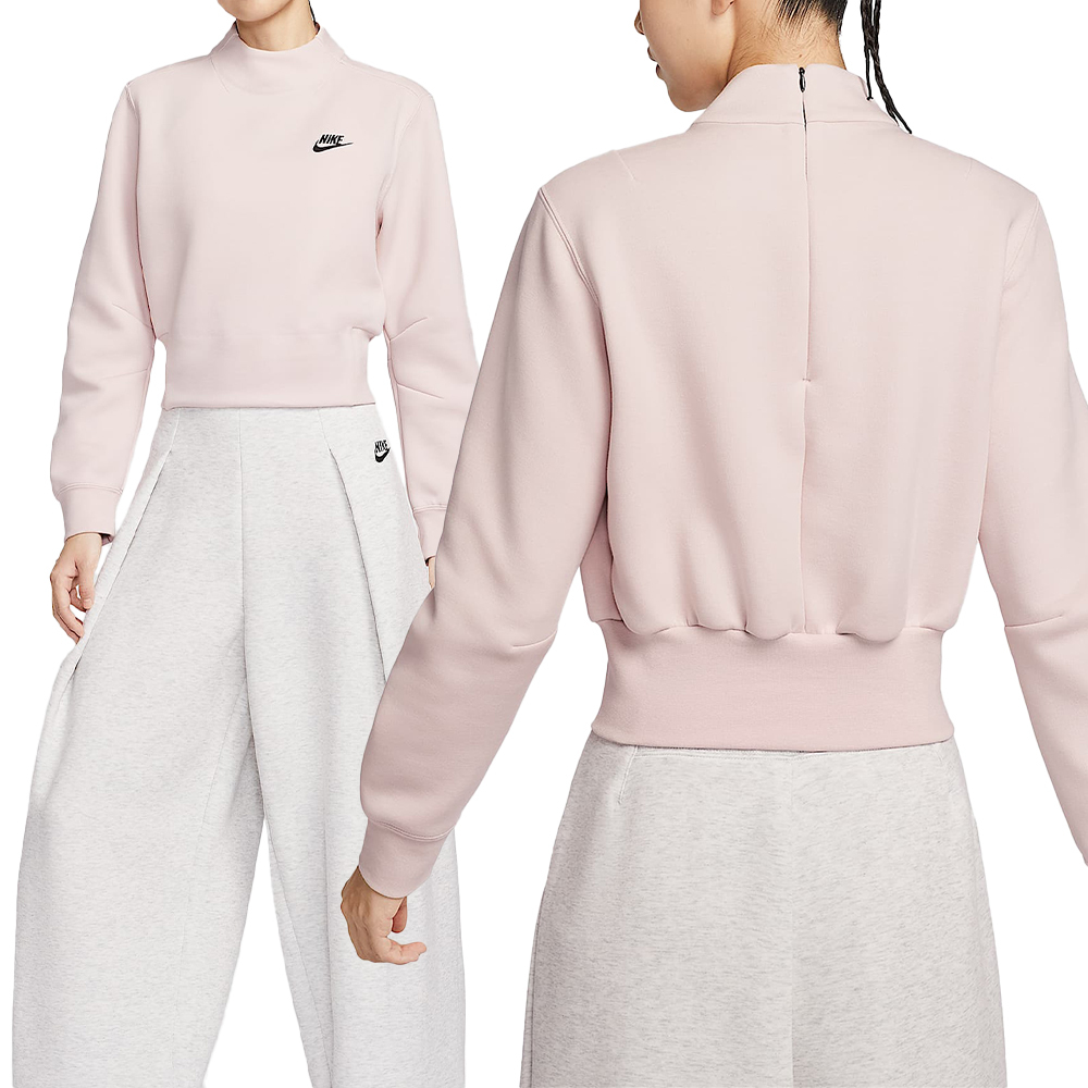 Nike Tch Flc Crew 女款 粉色 短版 半高領 刷毛 長袖 HV2797-667