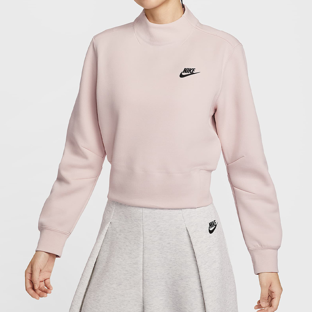 Nike Tch Flc Crew 女款 粉色 短版 半高領 刷毛 長袖 HV2797-667