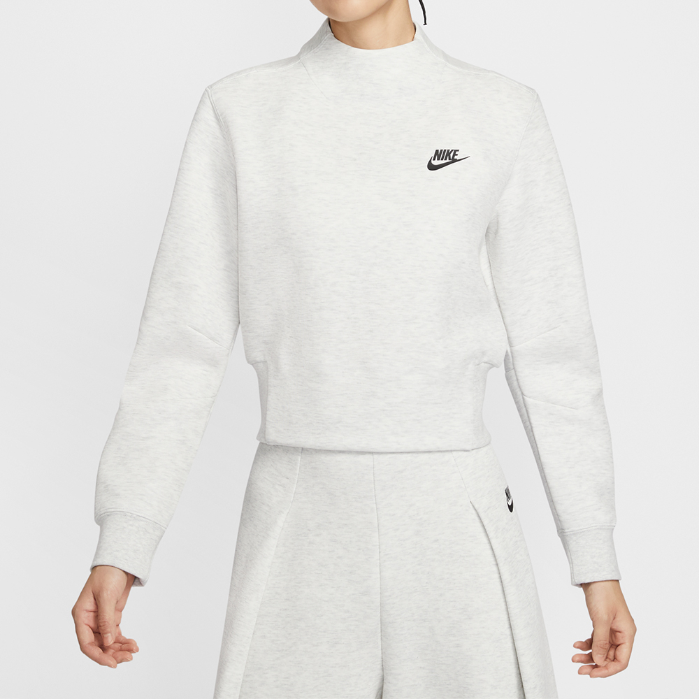 Nike Tch Flc Crew 女款 灰白色 短版 半高領 刷毛 長袖 HV2797-013
