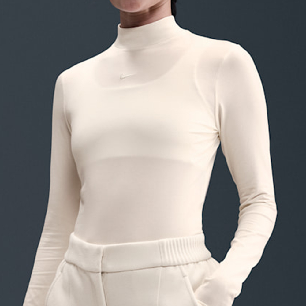 Nike Chll Knt Mock Tee 女款 米白色 微高領 合身 薄T 長袖 HV5028-110