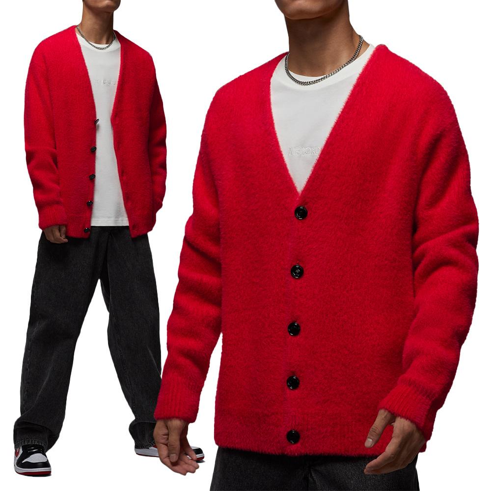 Nike J Air Jdn Cardigan Jt 男款 紅色 V領 寬鬆 針織 外套 長袖 IH0613-657
