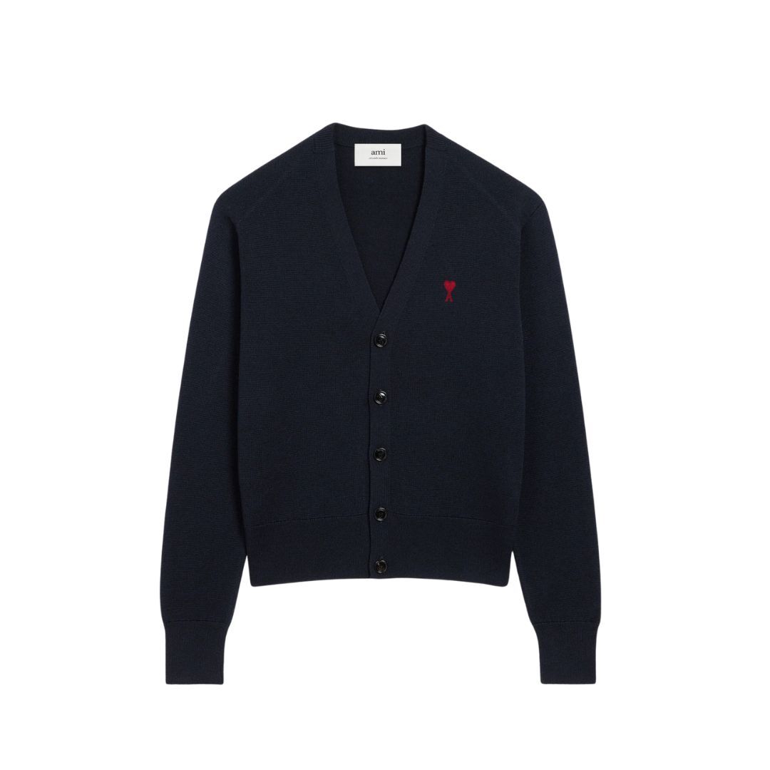 1FF1006-052 AMI Merinos Cardigan Marine #H25HKC361.001.414H25 (C-EU-E)