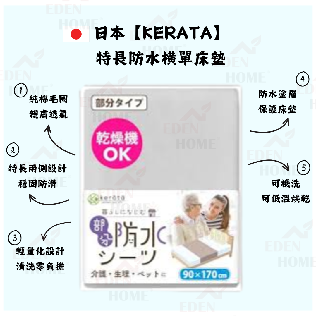 日本【Kerata】 特長防水橫單床墊