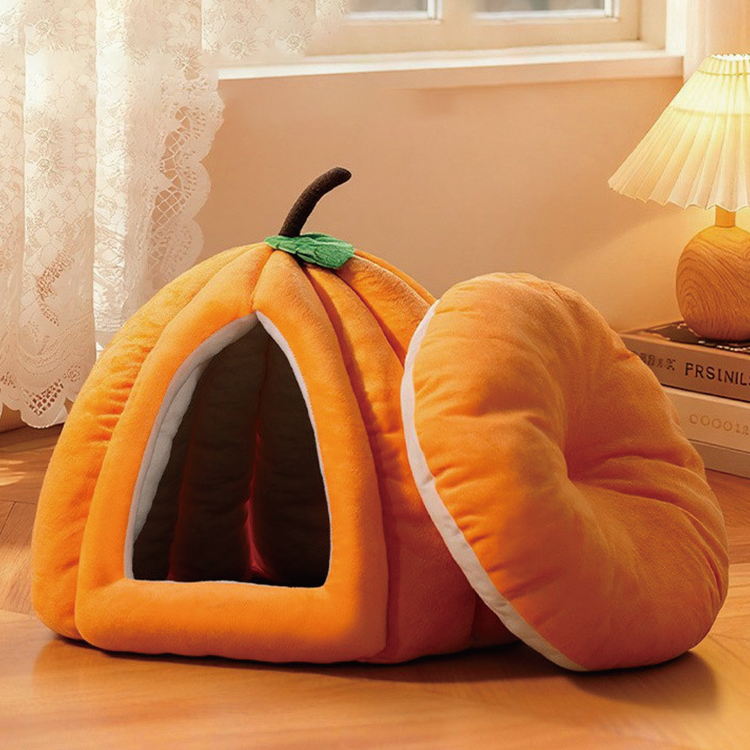 南瓜造型加厚保暖貓窩 (橙色)