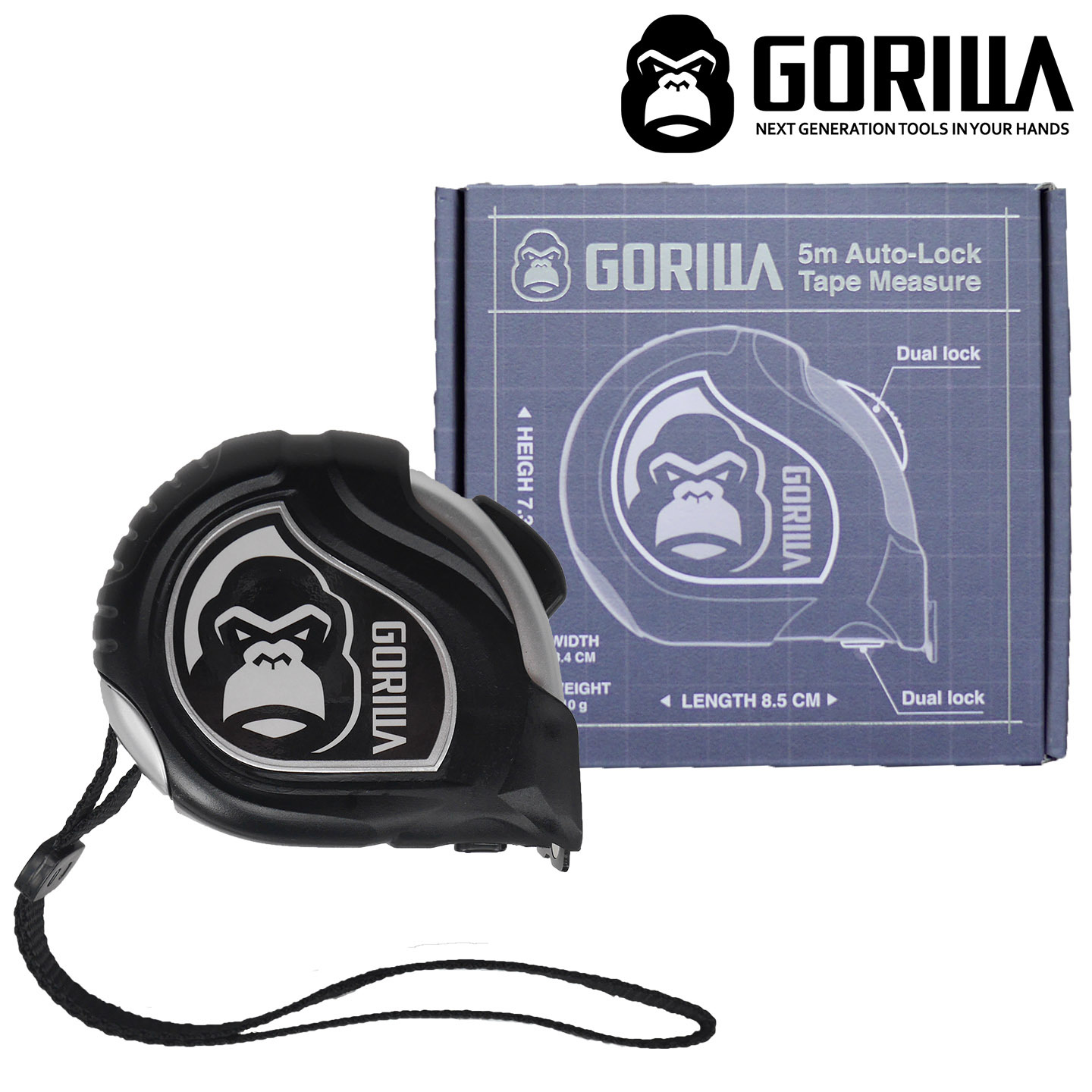 【惜物良品】【Gorilla】雙面自動煞車5M19mm銀灰文公尺捲尺