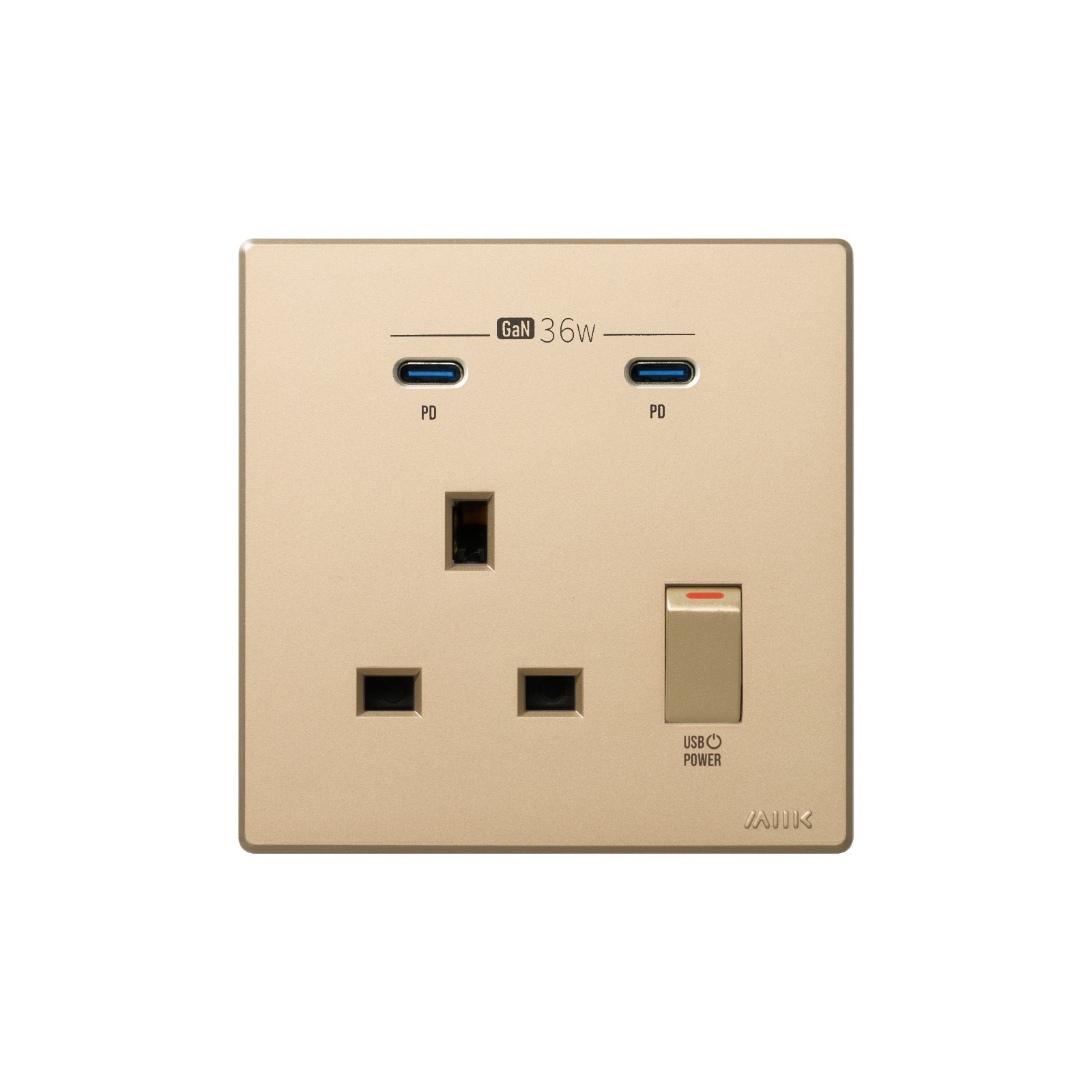 M2K GaN36W 雙Type-C 電制插座 (單蘇) - 香濱金