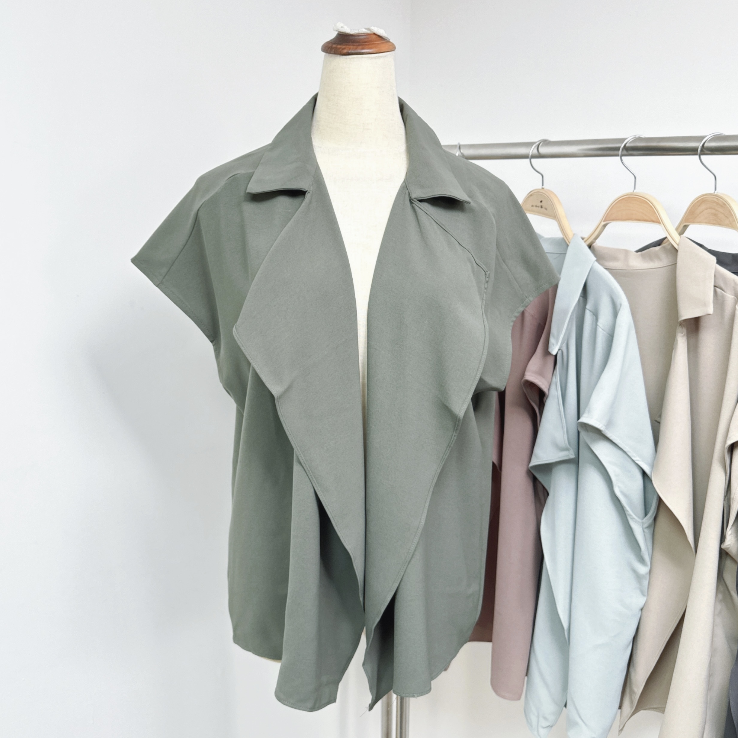 薄梭織反領小袖開胸外套