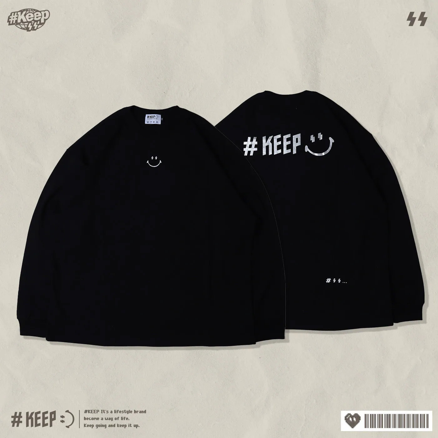 #KEEP CLASSIC Long Sleeve TEE 白色 黑色 黑銀色 印花 笑臉 寬版 落肩 保持經典 長TEE【KS331】