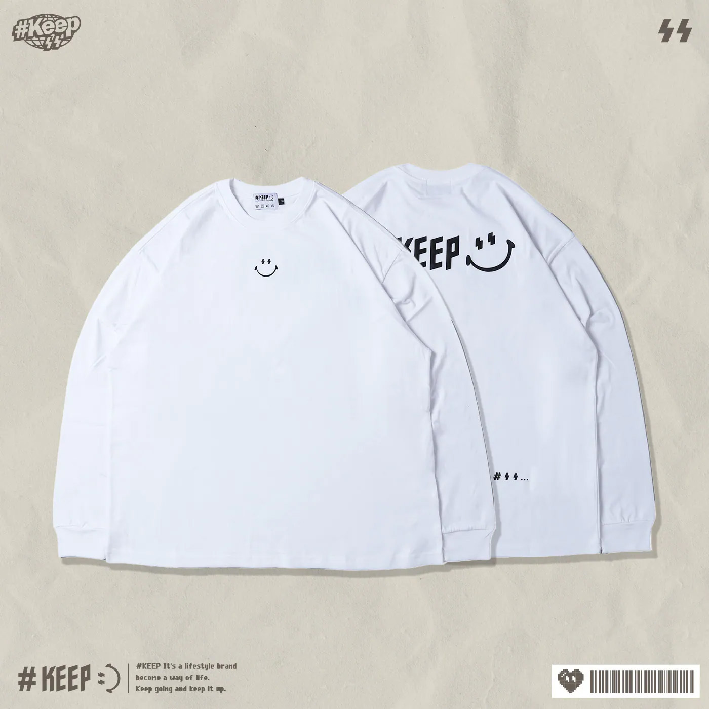 #KEEP CLASSIC Long Sleeve TEE 白色 黑色 黑銀色 印花 笑臉 寬版 落肩 保持經典 長TEE【KS331】