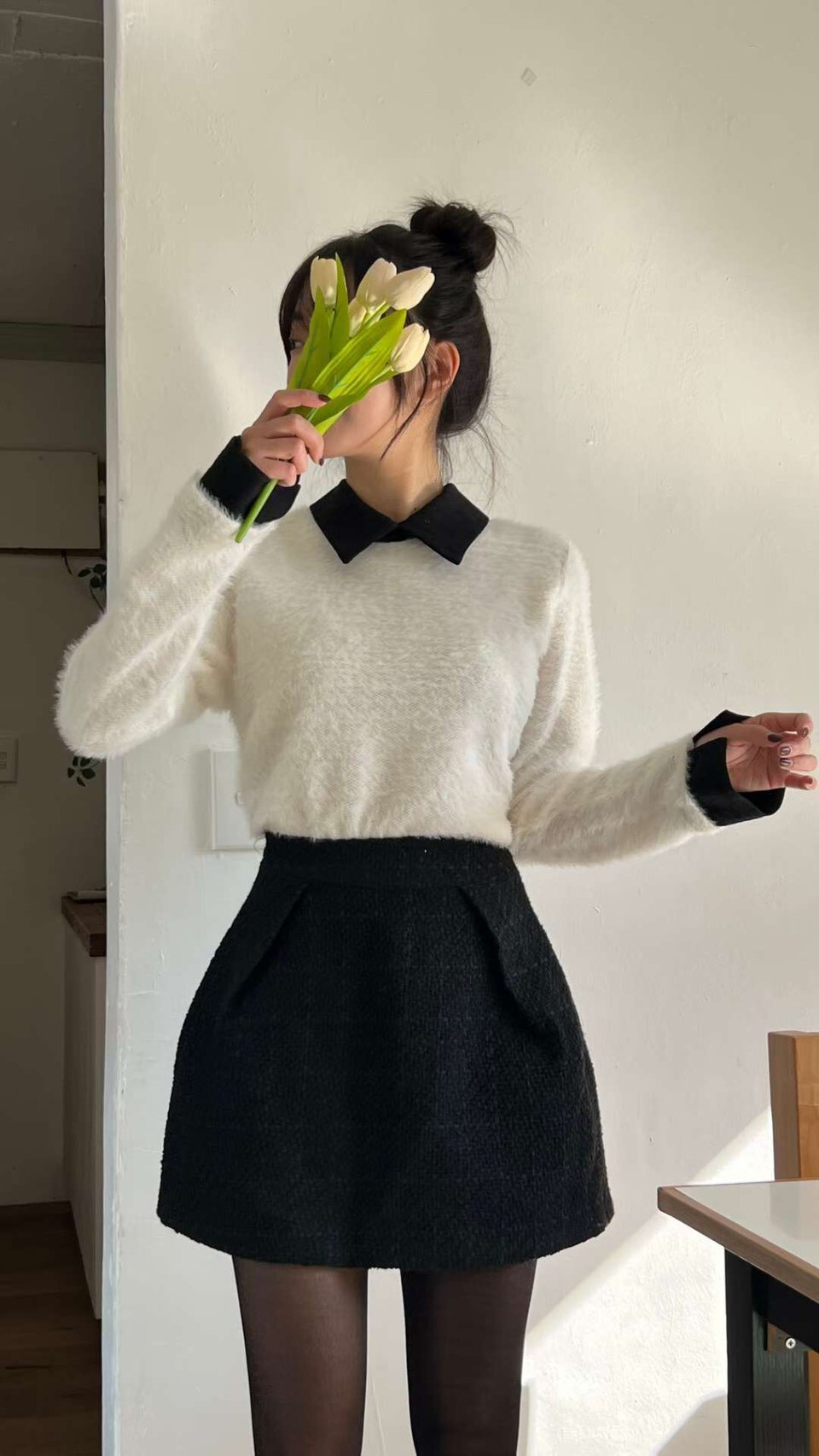 有領毛毛針織衫