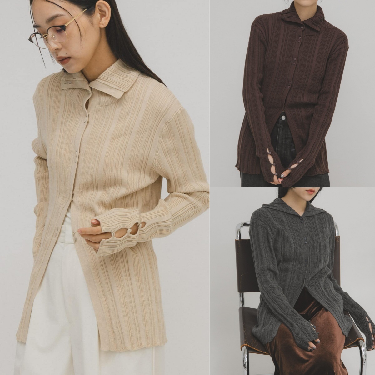 先行特價預購┃日本 KBF 鈕扣設計 不規則 羅紋 坑條 針織衫 外套