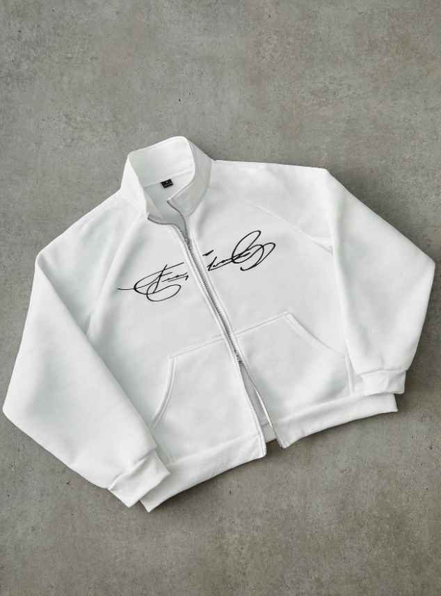 KADMAX大尺碼-男士白色極簡美式英文外套〈KSMS2673〉