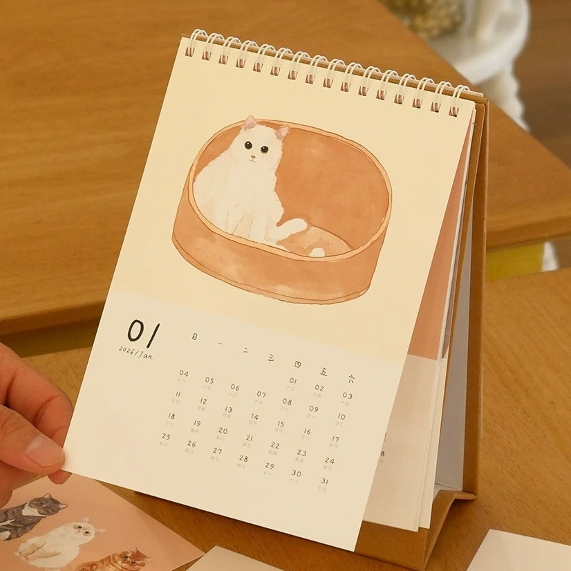 2026桌曆｜手繪風貓咪桌曆