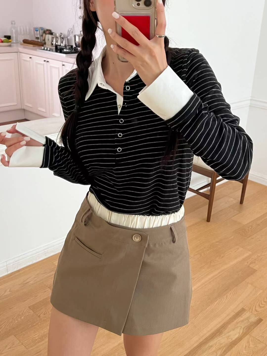 條紋有領POLO棉衫