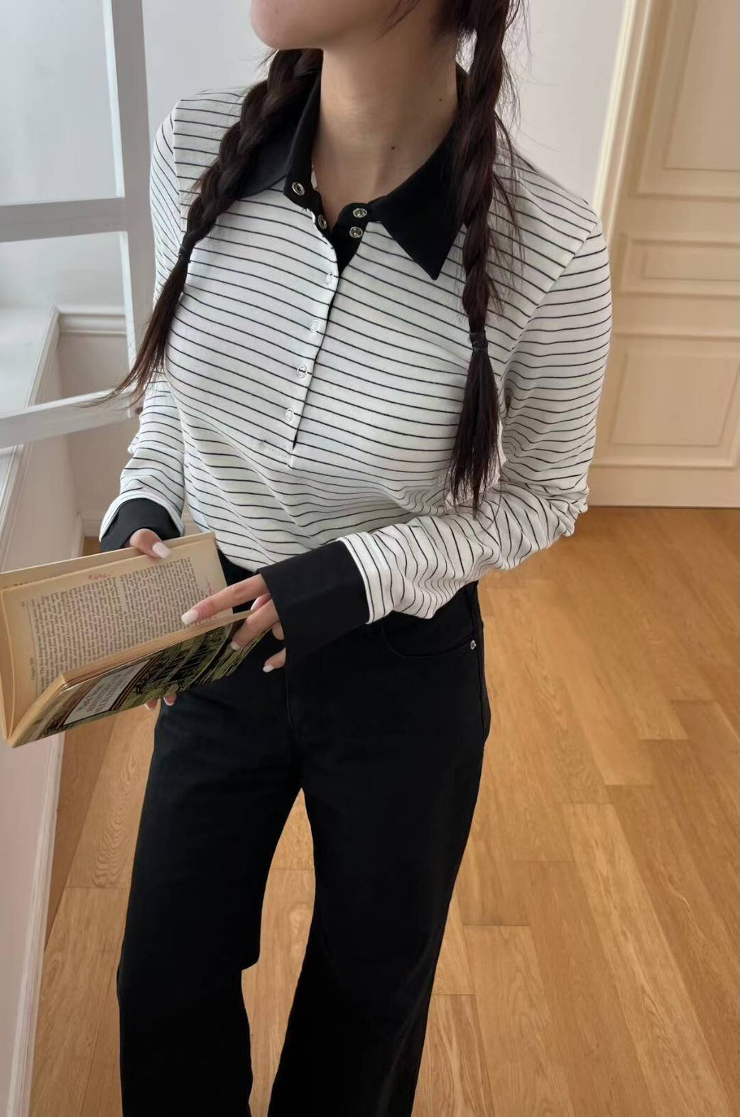 條紋有領POLO棉衫