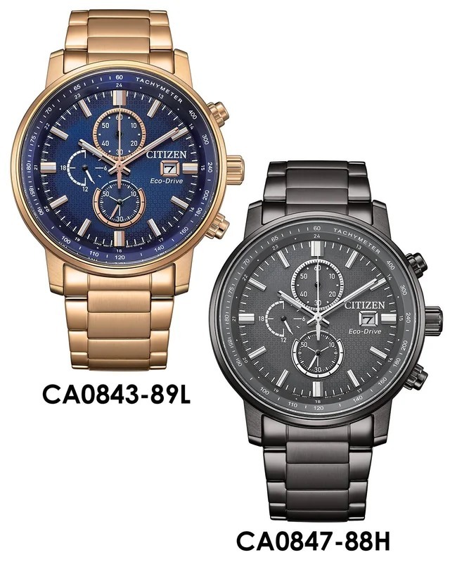 行貨 CITIZEN 星辰 Eco-Drive Chronograph CA0843-89L 藍色紋理錶盤, CA0847-88H 灰色紋理錶盤 光動能計時腕錶