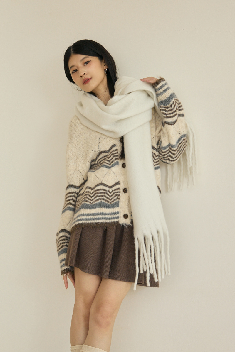 撞色波浪橫條針織外套