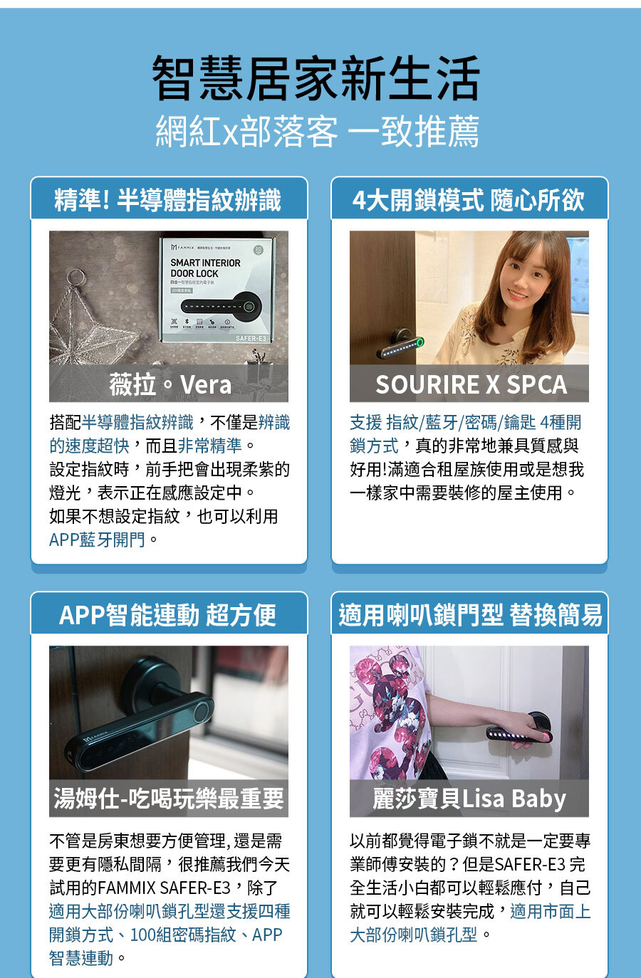 辦公室門鎖,房門鎖,室內門鎖,四合一,智慧指紋,室內電子鎖,SAFER-E3,房間喇叭鎖也能裝換電子鎖,輕鬆安裝電子門鎖,傳統門鎖無痛替換,台灣品牌FAMMIX電子鎖