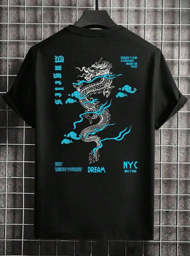 KADMAX大尺碼-大碼男神龍雲印花短袖TEE〈KSMS2675〉