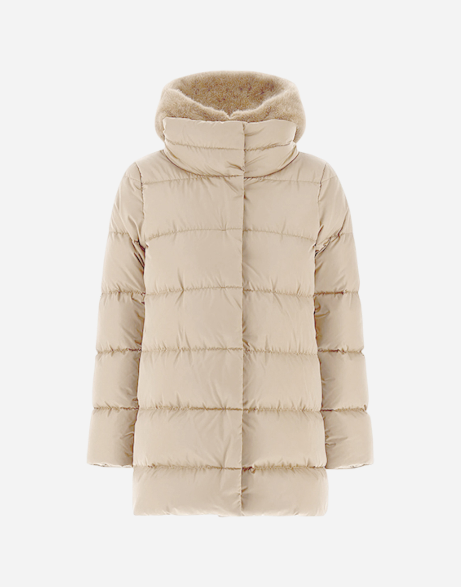 HERNO 毛毛帽假二件羽絨外套(卡其)