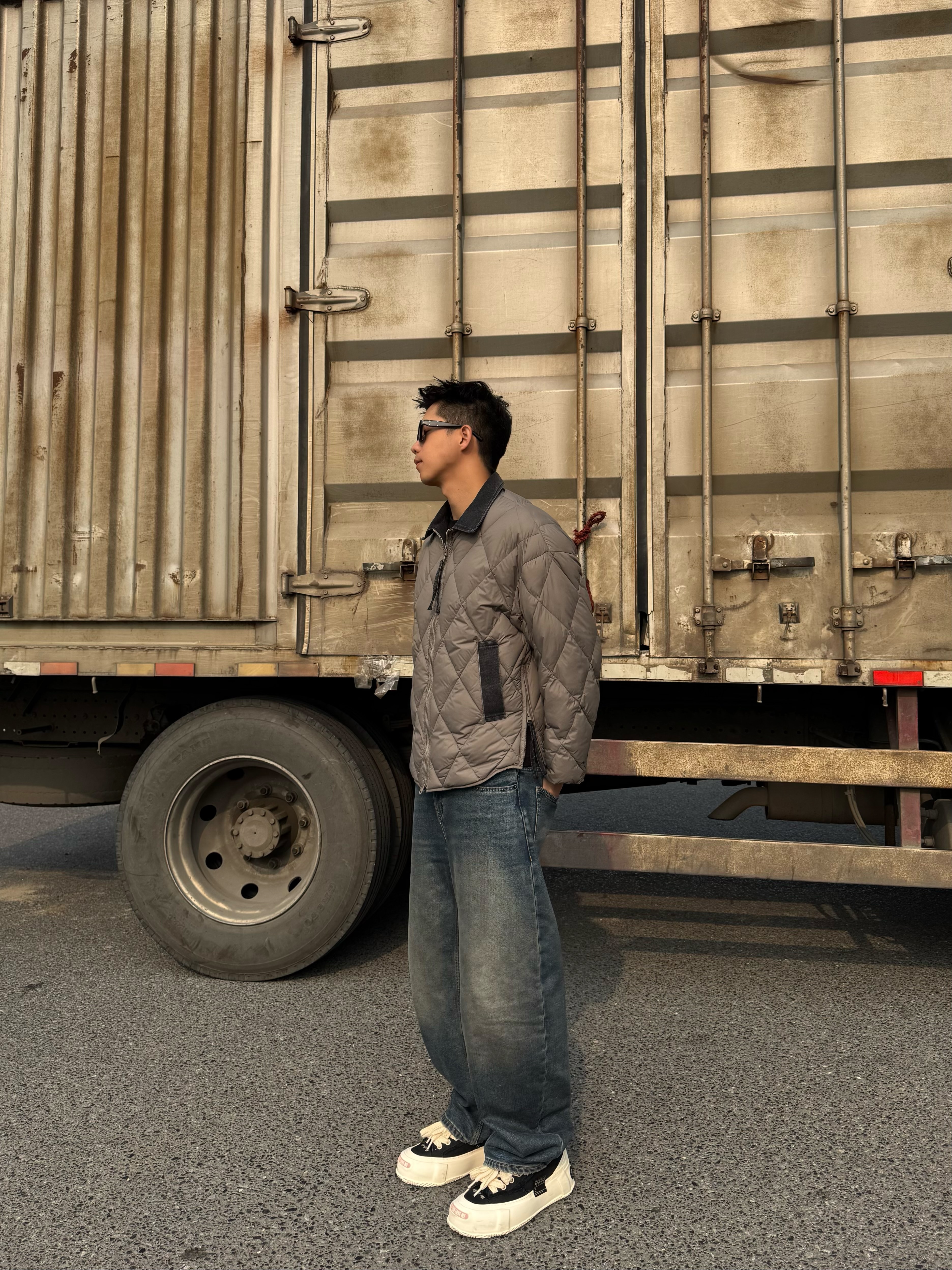 復古領菱格紋羽絨外套