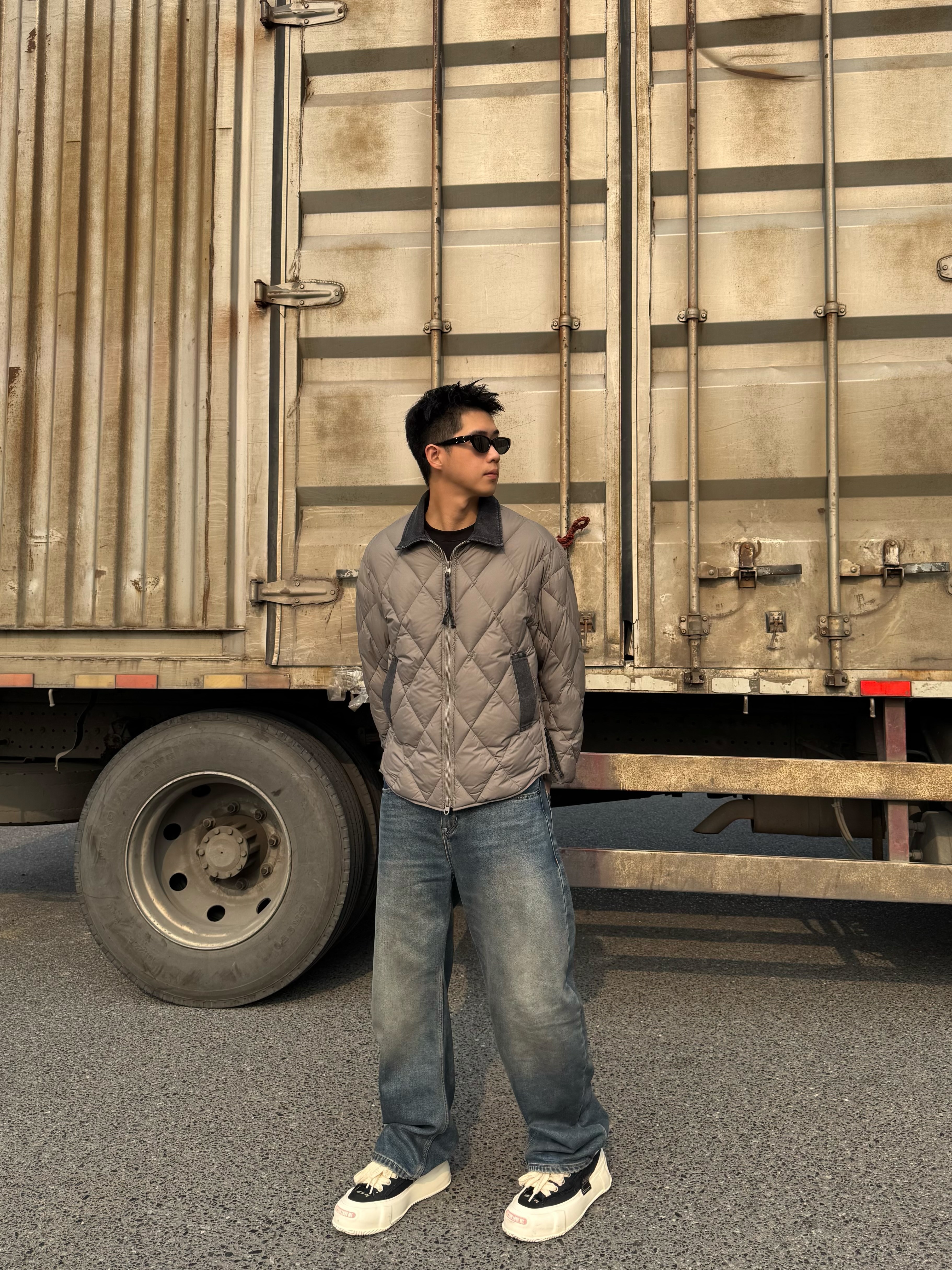 復古領菱格紋羽絨外套