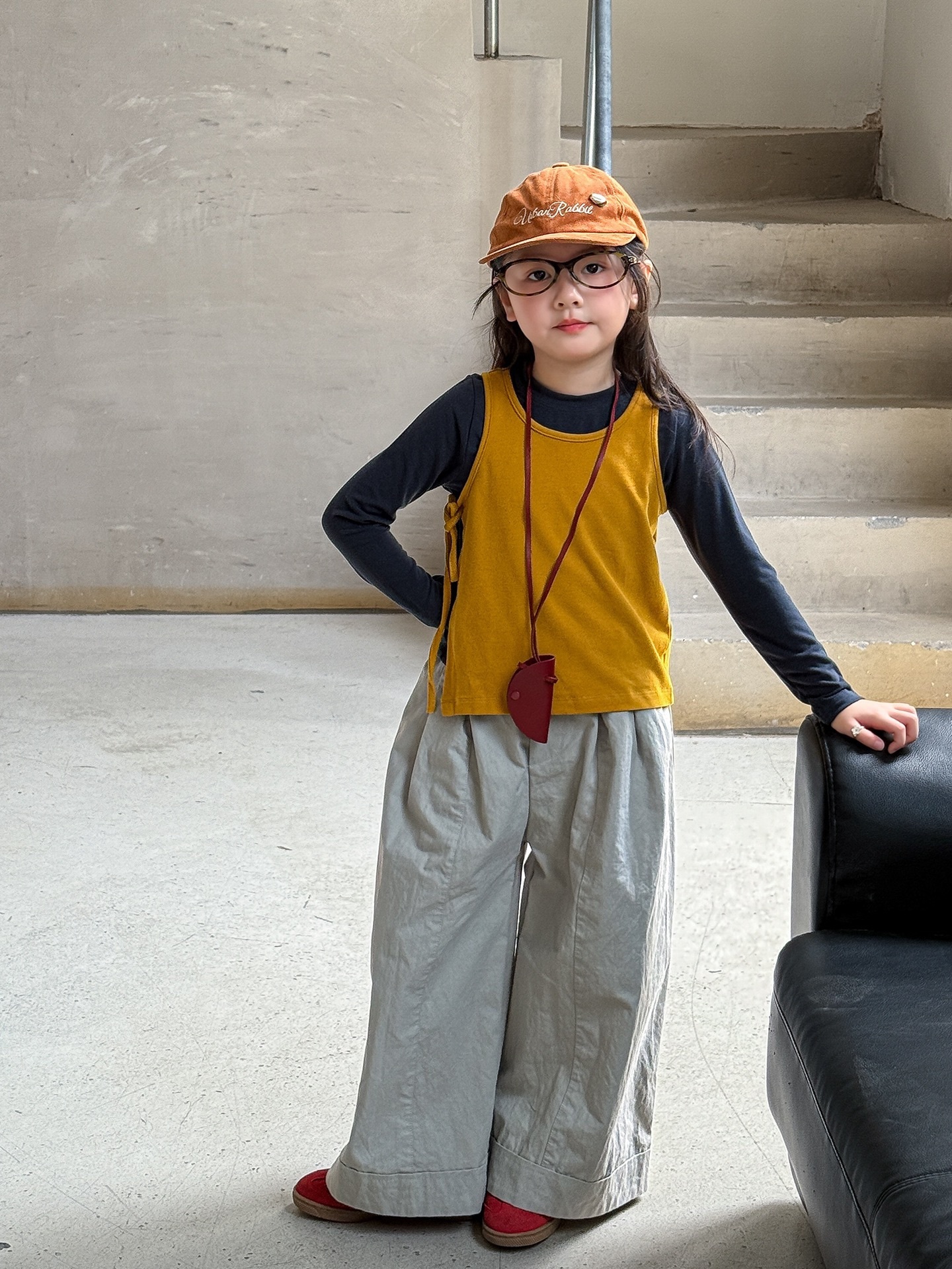 磨毛棉真兩件上衣/淺灰寬褲