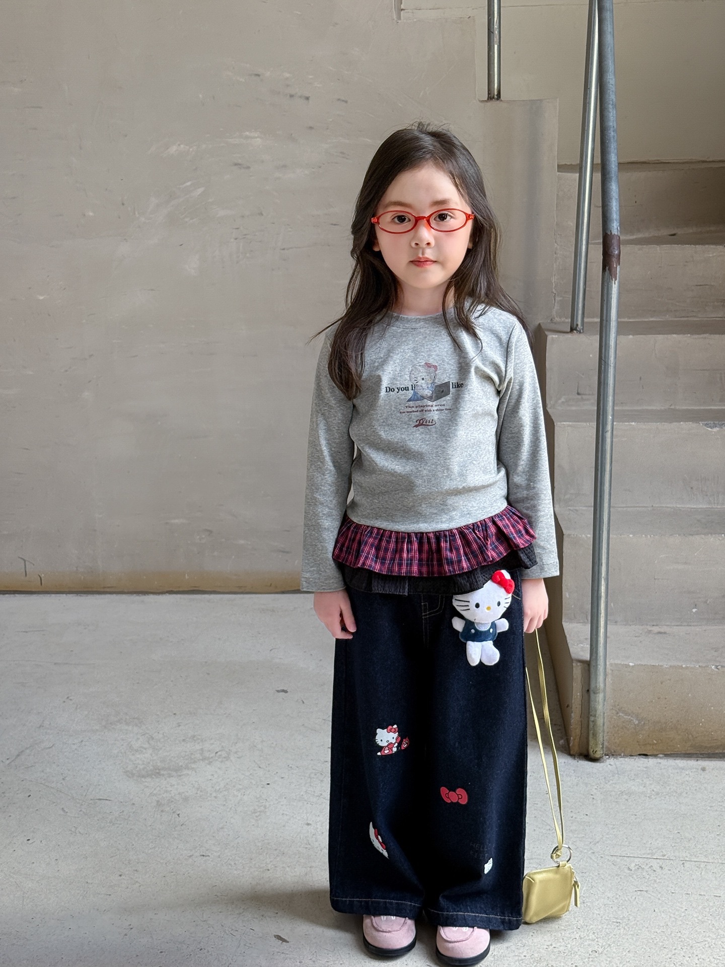 可愛小貓直筒牛仔褲