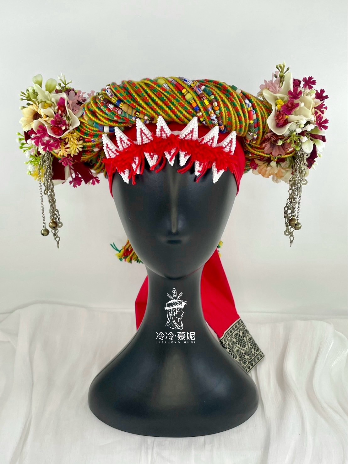 M-No.5毛線串珠配花頭飾53cm