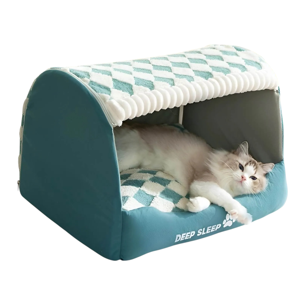 寵物秋冬保暖床仔 - 綠色格仔床 S