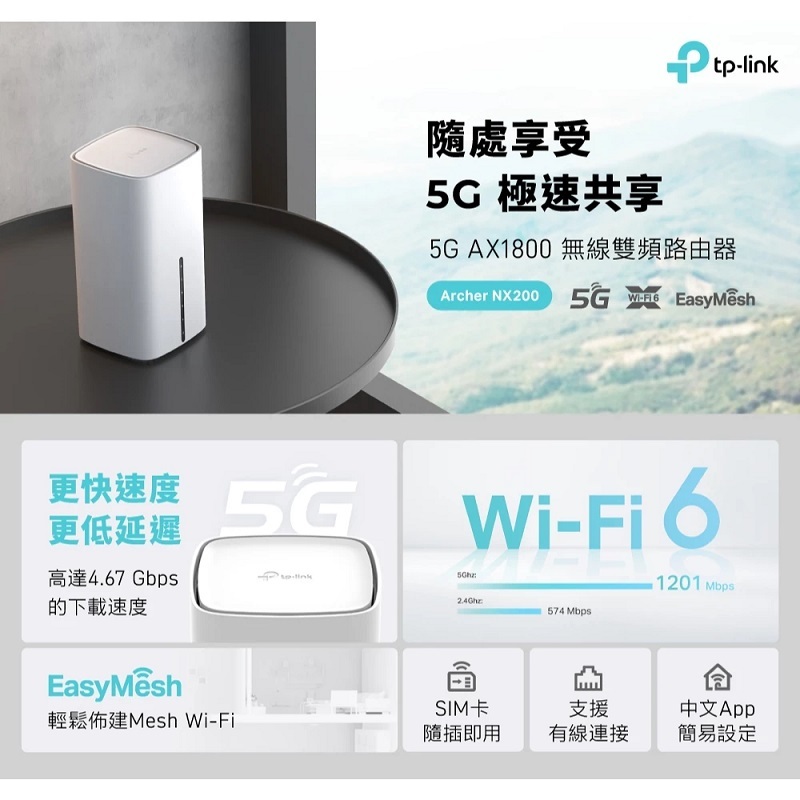 米特3C數位–TP-Link Archer NX200 AX1800 5G SIM卡 wifi6 Wi-Fi分享器 雙頻路由器