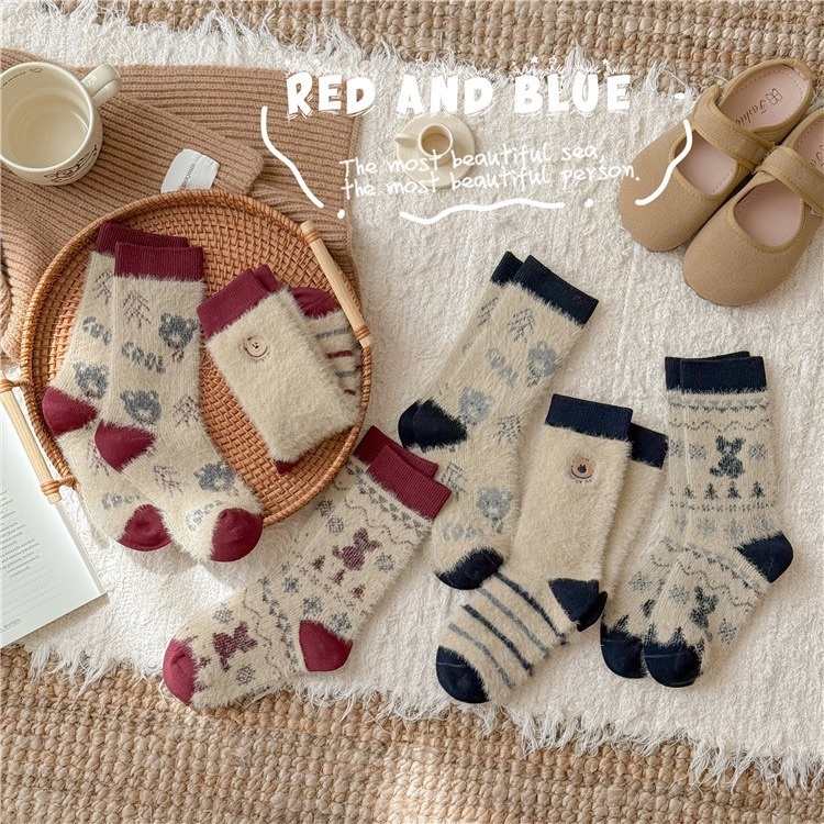 仿貂毛刺繡加厚中筒襪