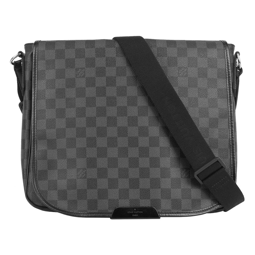 【Louis Vuitton】棋盤格翻蓋磁釦斜背包MM (黑灰色)
