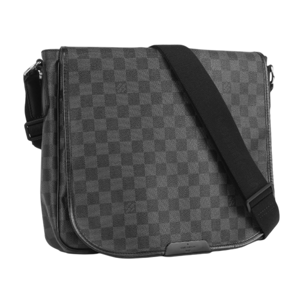 【Louis Vuitton】棋盤格翻蓋磁釦斜背包MM (黑灰色)