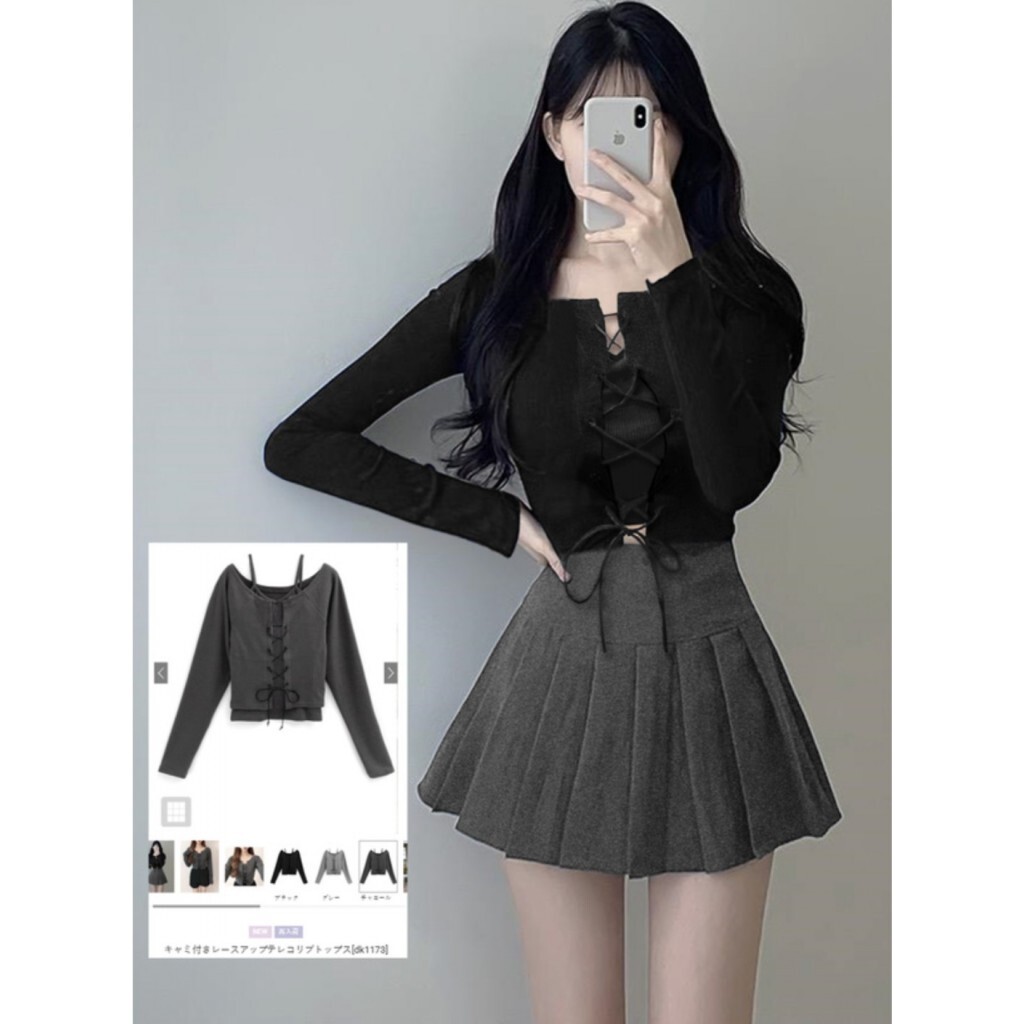 日本🇯🇵氣質修身綁帶收腰短版上衣 兩色