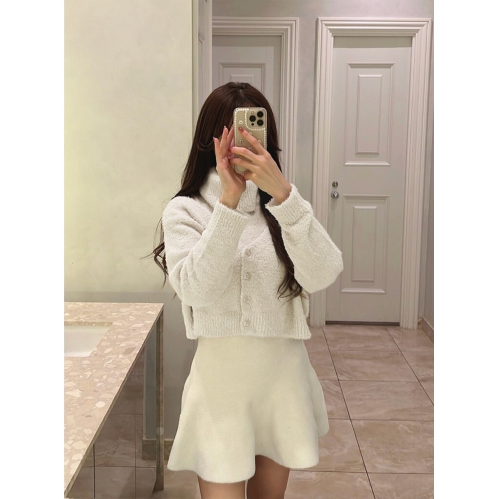 日本🇯🇵羽毛針織高領背心與開衫兩件式套裝 三色