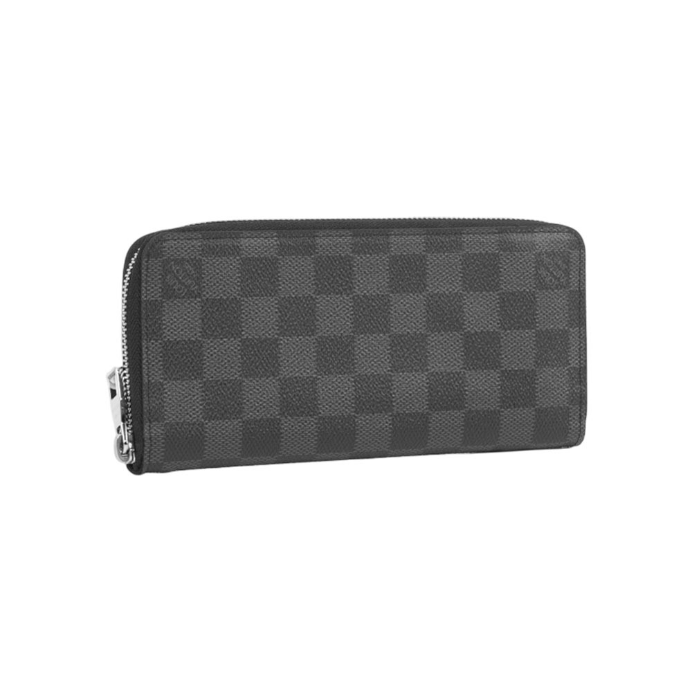 【Louis Vuitton】經典格紋塗層帆布拉鍊直式長夾(黑灰色)
