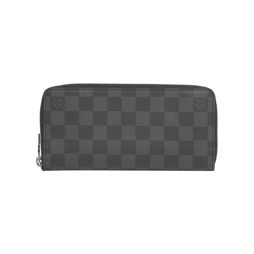 【Louis Vuitton】經典格紋塗層帆布拉鍊直式長夾(黑灰色)